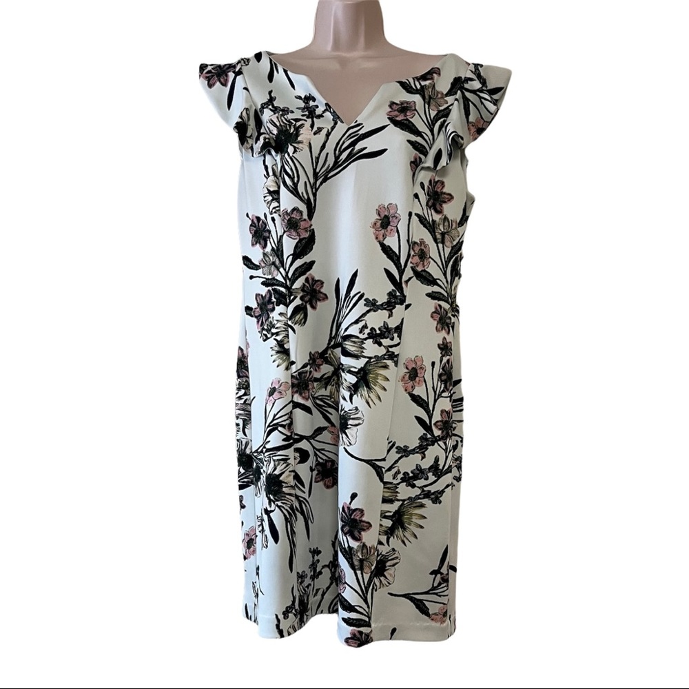 Glamour Mint Green Floral Dress with Ruffled Shoulders Size 14